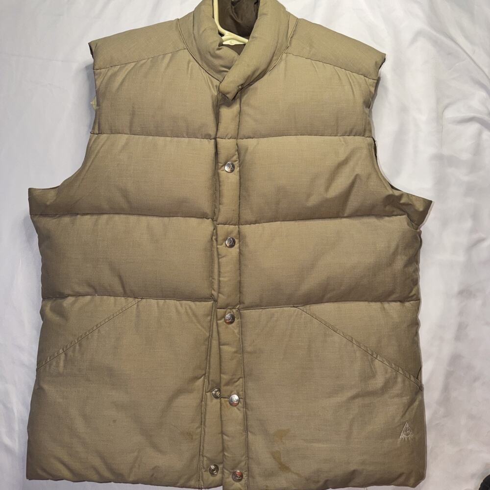 Vintage Gerry Vest Mens LG Tan Brown Down Puffer Reversible Snap Front Ski